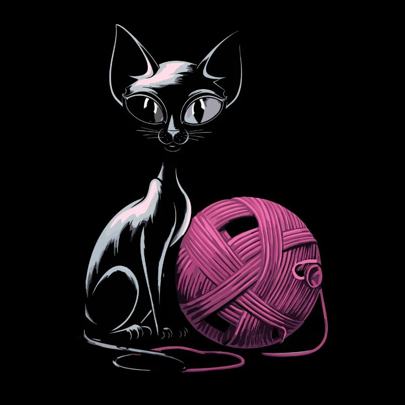 Black cat with ball of wool for cat lovers