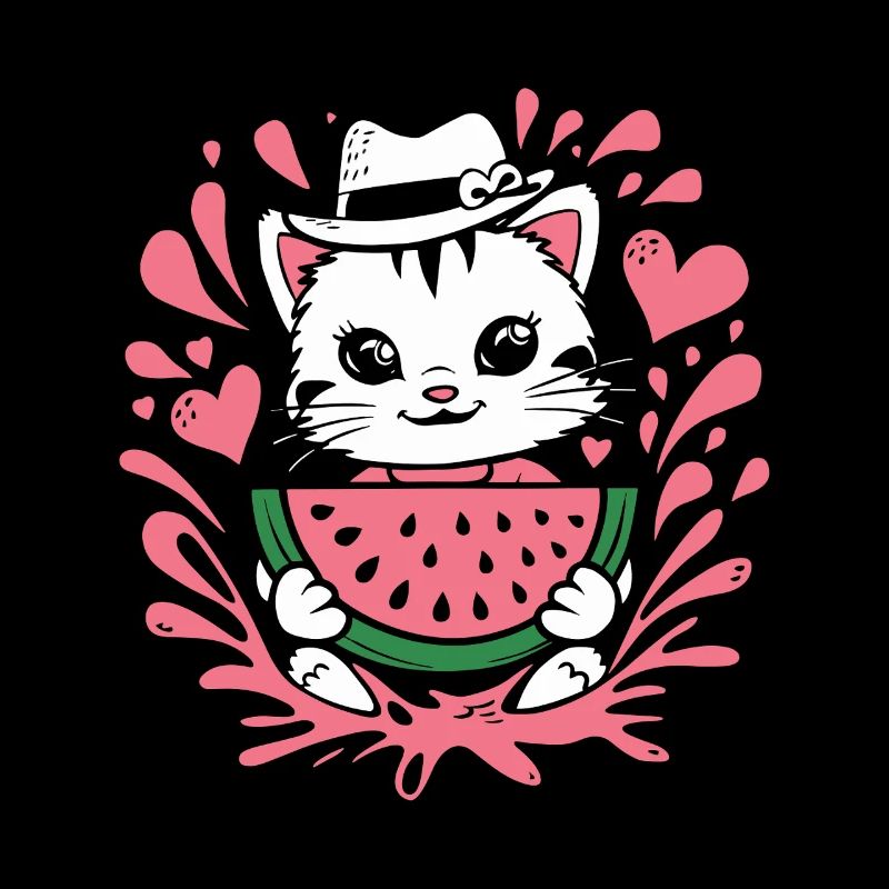 Chaton mignon avec des éclaboussures de pastèque et de cœur