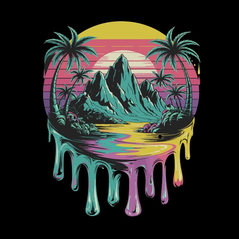 Tropical Island Sunset Palm Trees Art