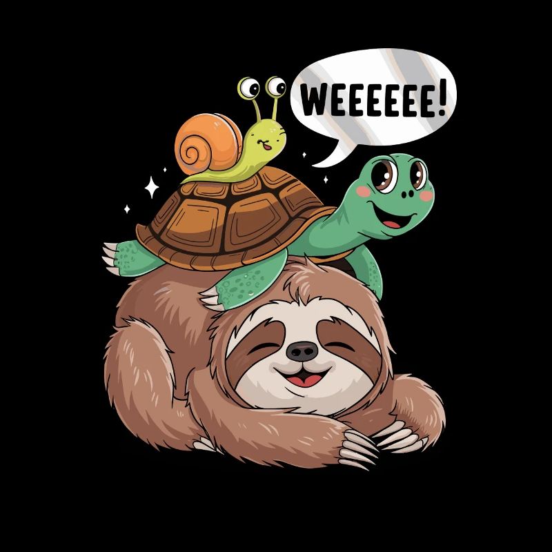 Happy sloth, turtle and snail