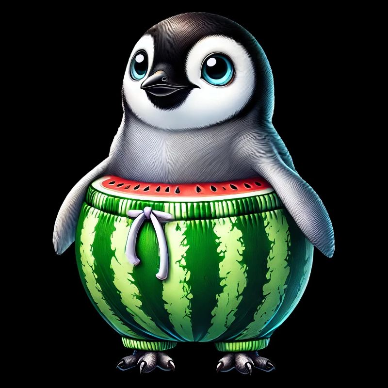 Pingouin drôle avec melon melon fruit de pastèque