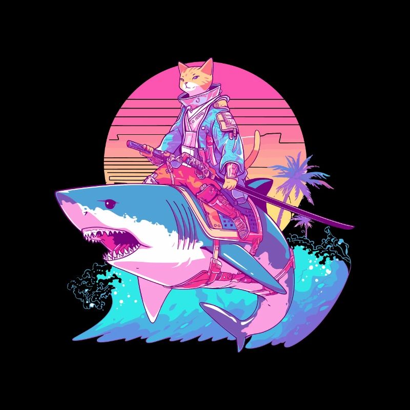 Samurai Cat on a Shark 80s