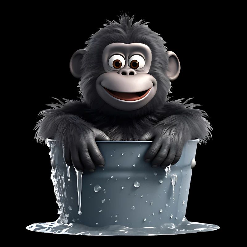 A monkey sitting in a water barrel