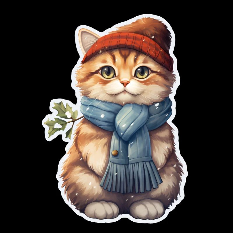 Cat in winter with hat and scarf