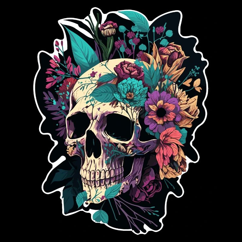 Menschlicher Schädel & Blumen 5