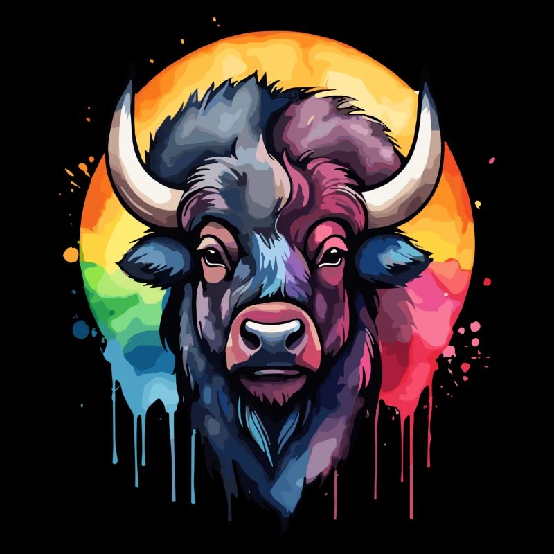 Bison, Tier, Cool, Atemberaubend, Buntes Aquarell