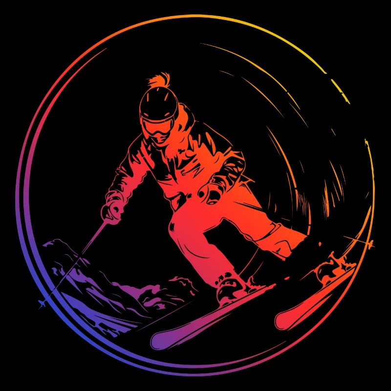 Skiing Skiing Silhouette Colorful