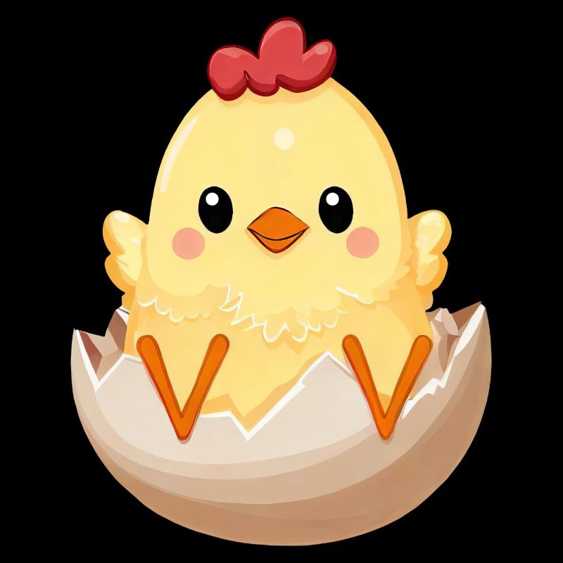 Poulet poussin mignon dans la conception câline aux œufs