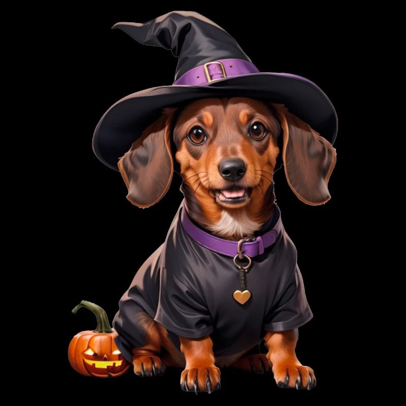 Sorcière teckel avec chapeau de sorcière Halloween Teckel