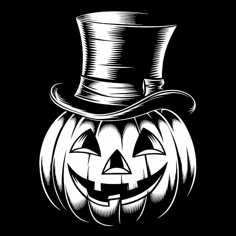 Halloween pumpkin with top hat line drawing