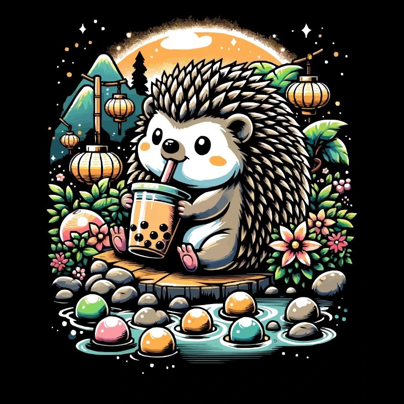 Funny Boba Tea Lover Bubble Tea Drink Hedgehog