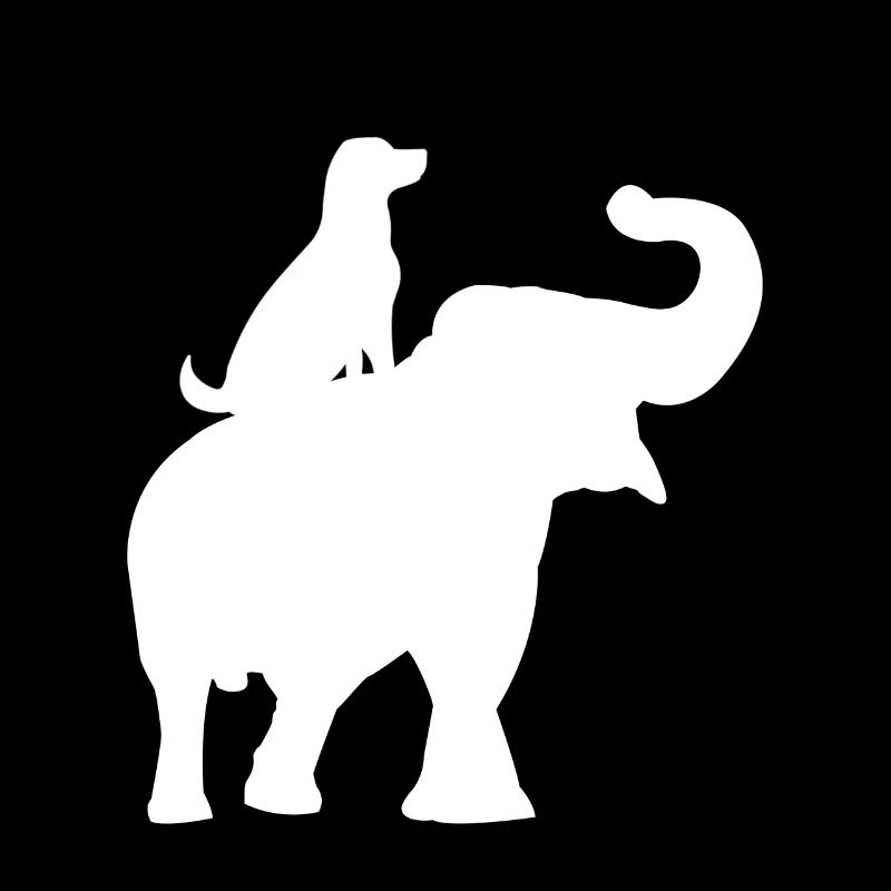 Silhouette eines sitzenden Elefanten und eines Hundes