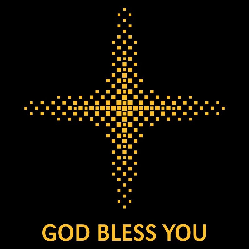 God Bless You (Religion / Cross / Squares / Gold)