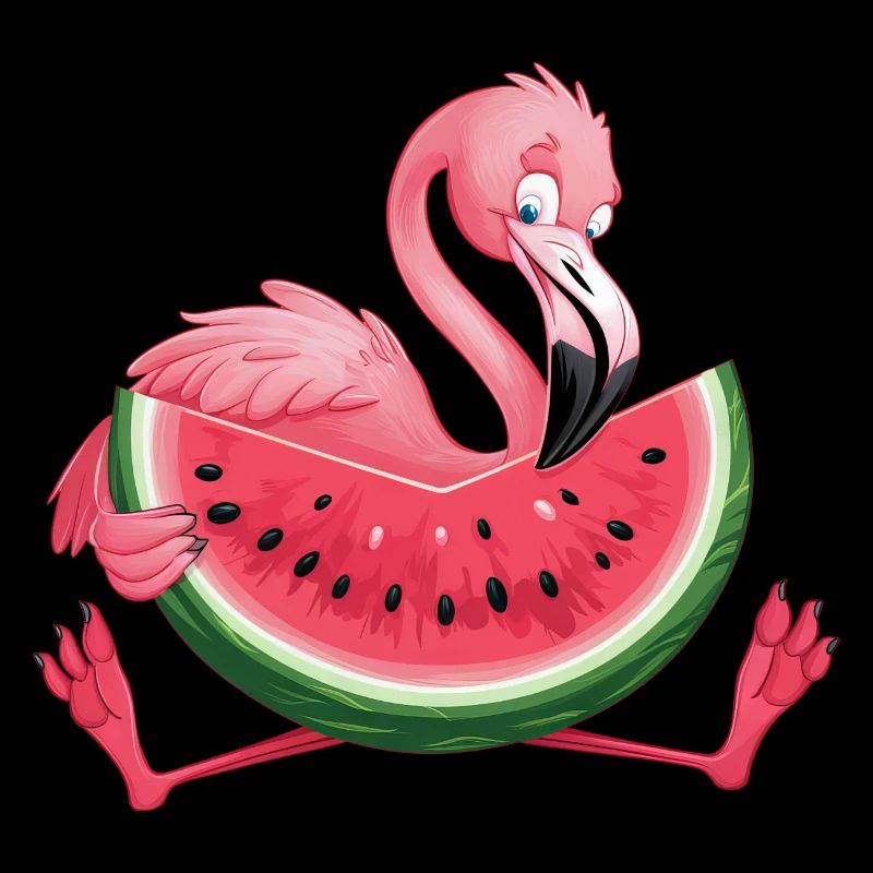 Flamant rose avec motif d’été pastèque