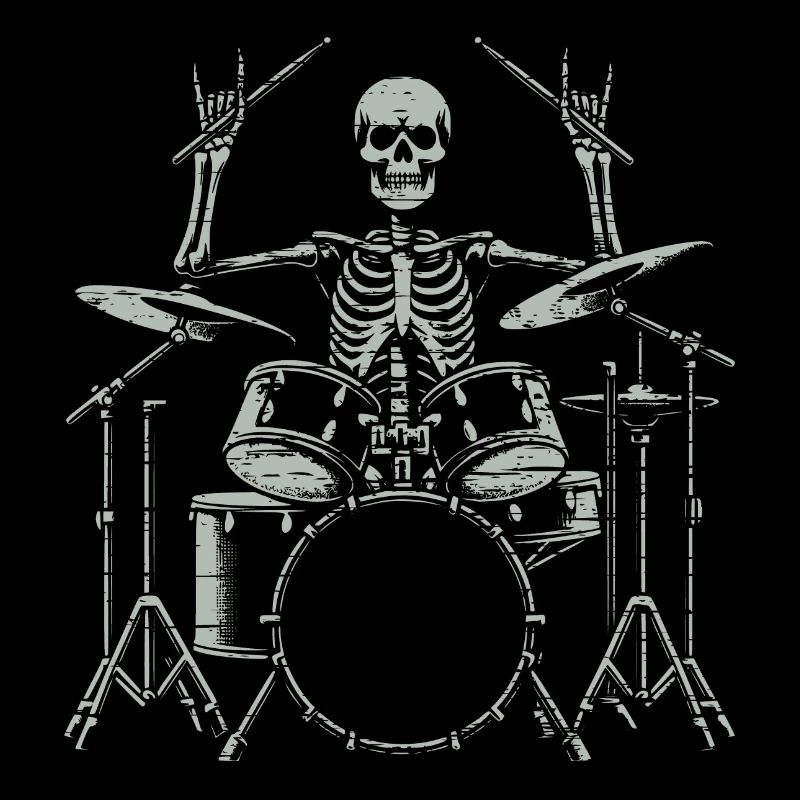 Drummer Skull skeleton on the drum set
