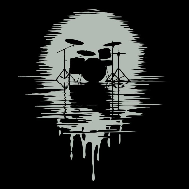 Drumset Silhouette Drums with Reflection