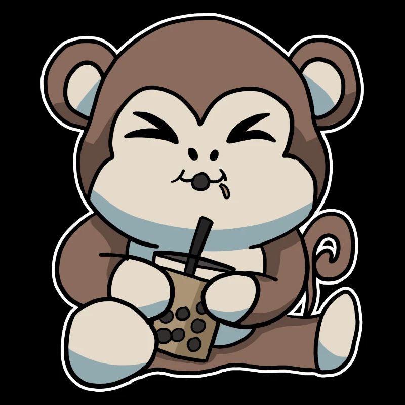 Cute Monkey drinking Bubble Tea Kawaii Anime