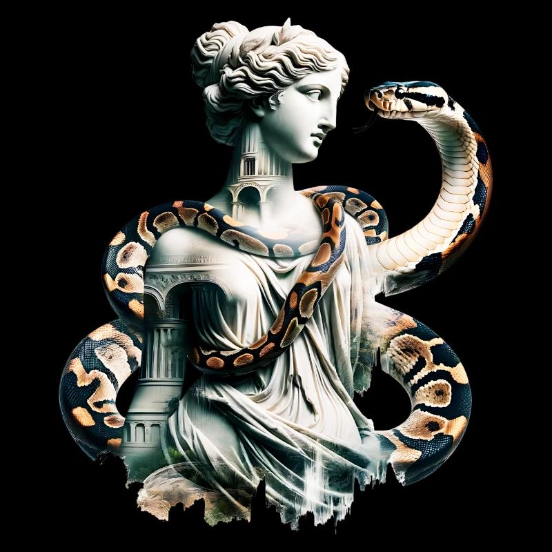 Aphrodite et serpent avec effet de double exposition
