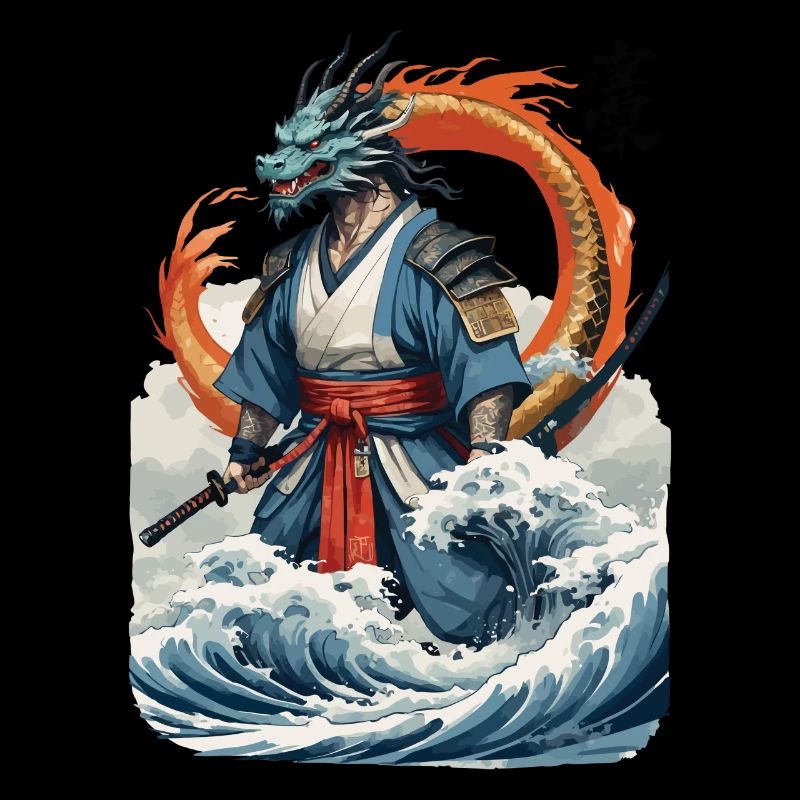 Dragon Samurai & Vintage Ukiyo-e Style Artwork