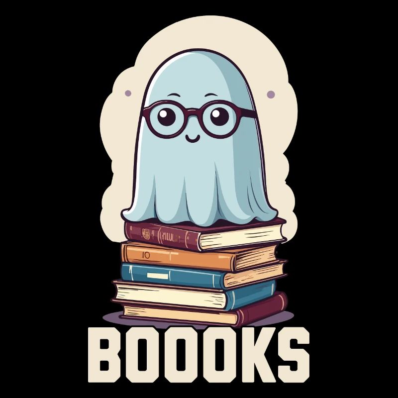 Cute book lover ghost with book