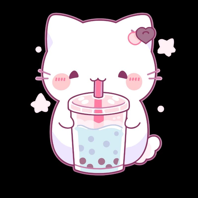 Kawaii Cat Drinks Boba Bubble Tea Chibi