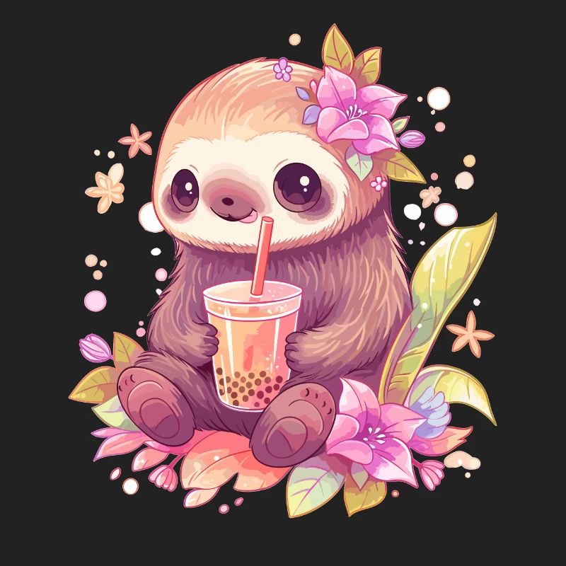 Kawaii Sloth Drinks Boba Bubble Tea Chibi