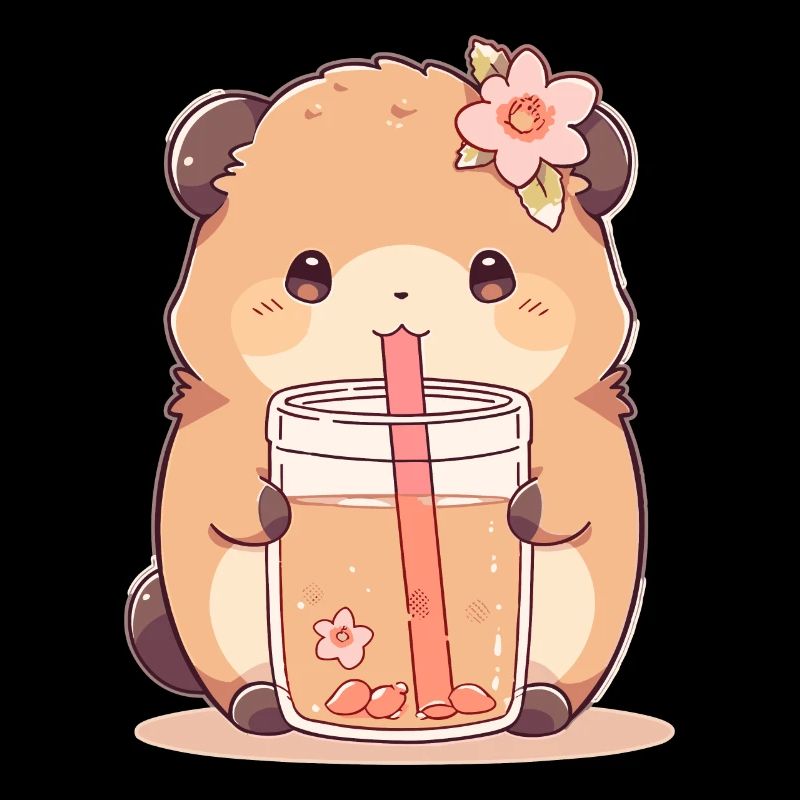 Kawaii Hamster Drinks Boba Bubble Tea Chibi