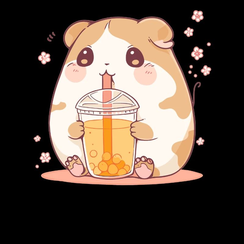 Kawaii Hamster Drinks Boba Bubble Tea Chibi