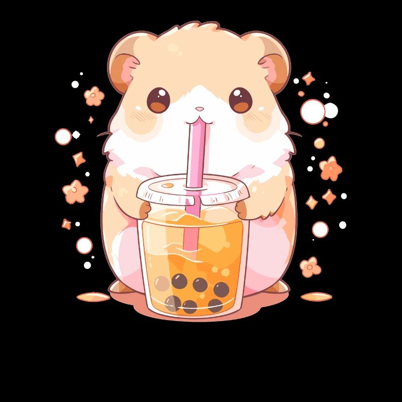 Kawaii Hamster Drinks Boba Bubble Tea Chibi
