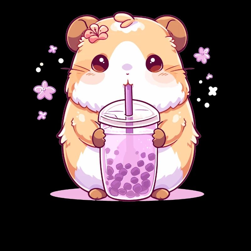 Kawaii Hamster Drinks Boba Bubble Tea Chibi