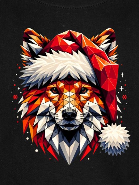 Polygon Kunst - Fuchs mit Weihnachtsmütze
