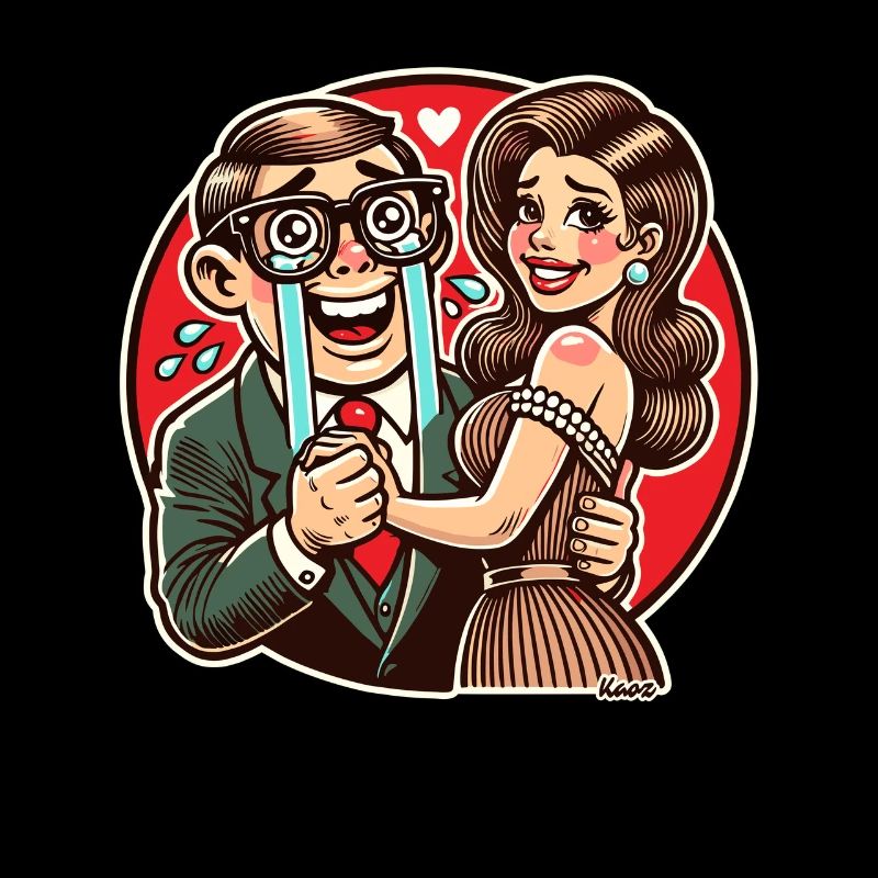 Glückliche Nerd mit attraktiver Ehefrau
