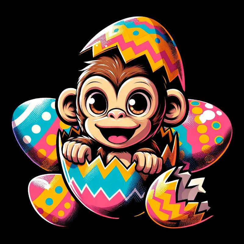 Easter Monkey Hatches Easter Egg Design