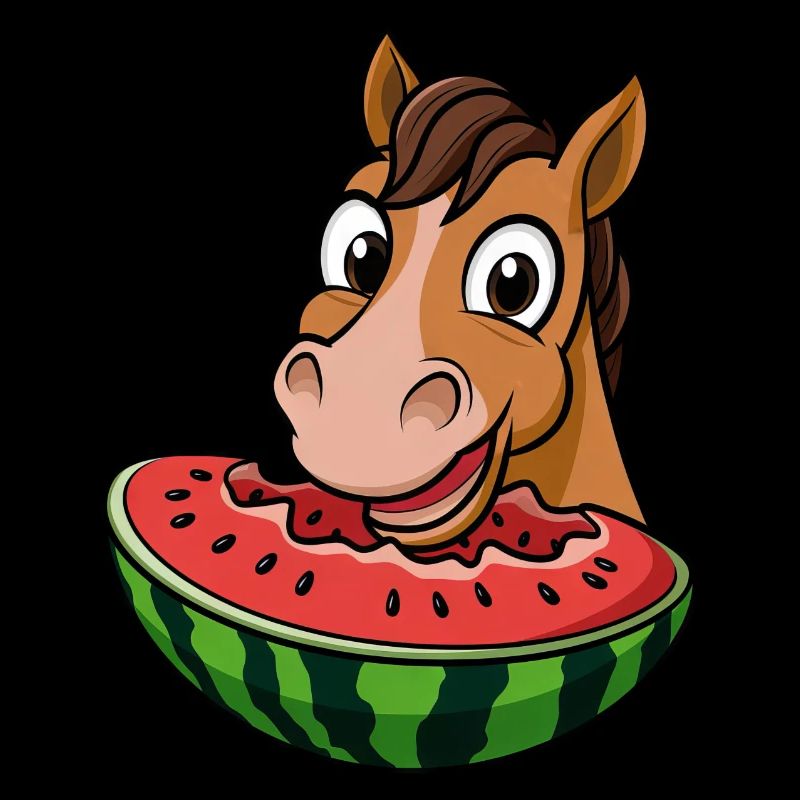 Cheval mignon avec pastèque dessin animé été