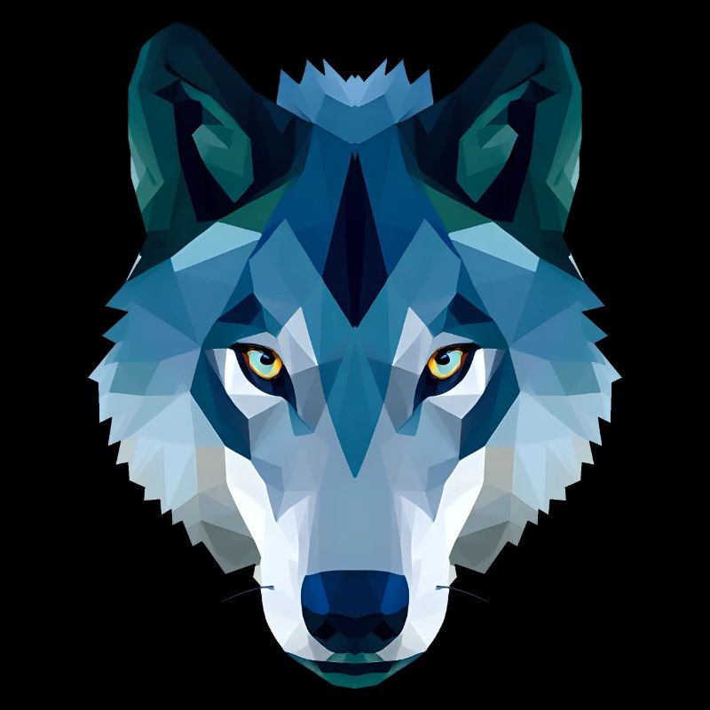 low polygon wolf in blue and white