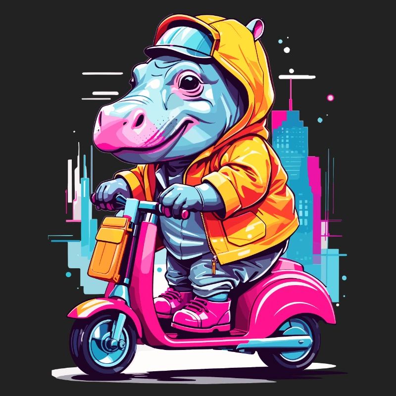 Nilpferd auf Roller