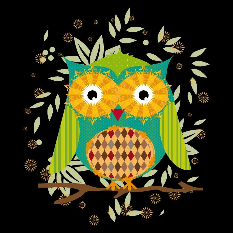 Artfully designed owl with patchwork pattern