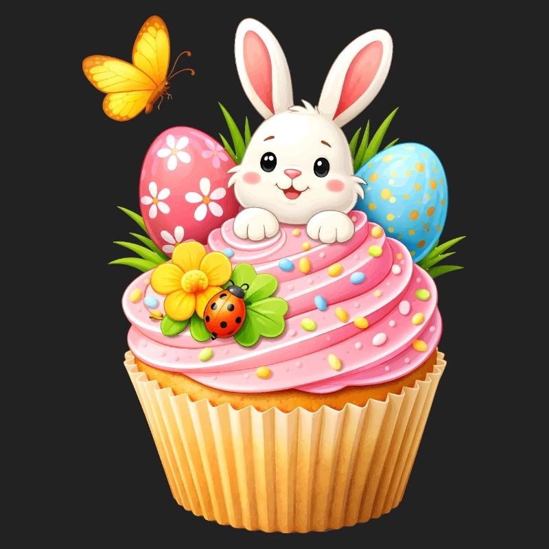 Cute Easter Bunny Cupcake with Colorful Easter Eggs