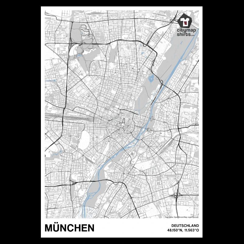 Munich Basic city map black and white