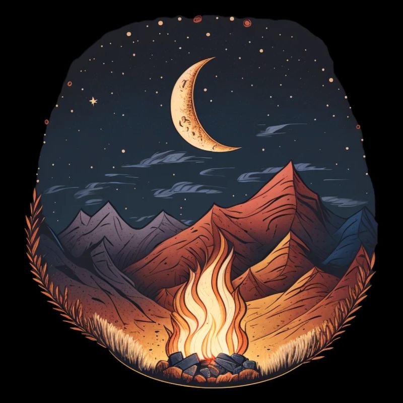 Campfire Starry Sky Moonlight Mountain