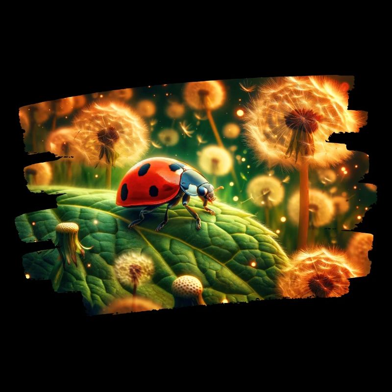 Ladybug in golden dandelion light
