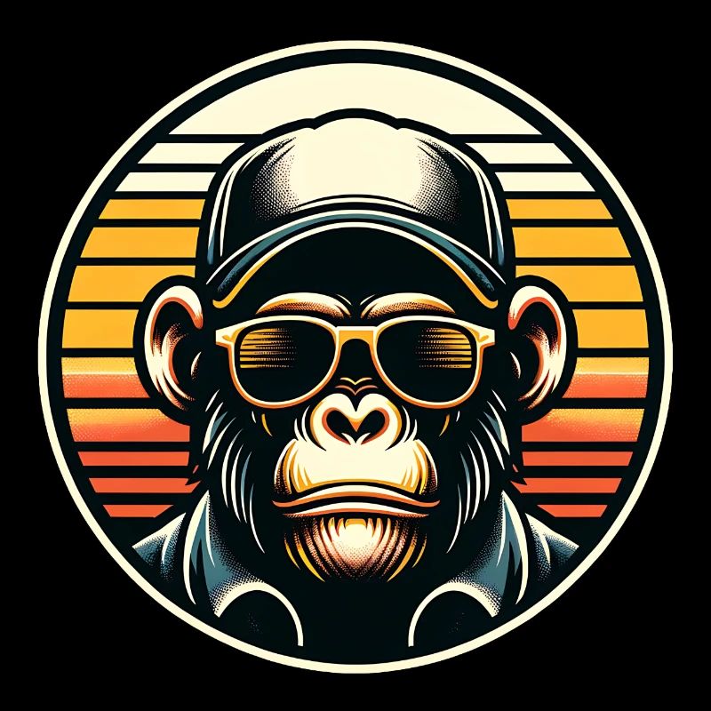 Cool chimpanzee with sunglasses and baseball cap