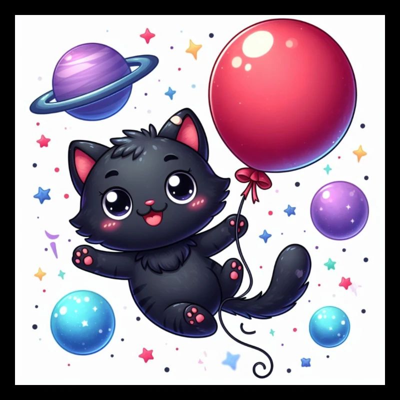Space Kitty avec ballon rouge dans l’espace