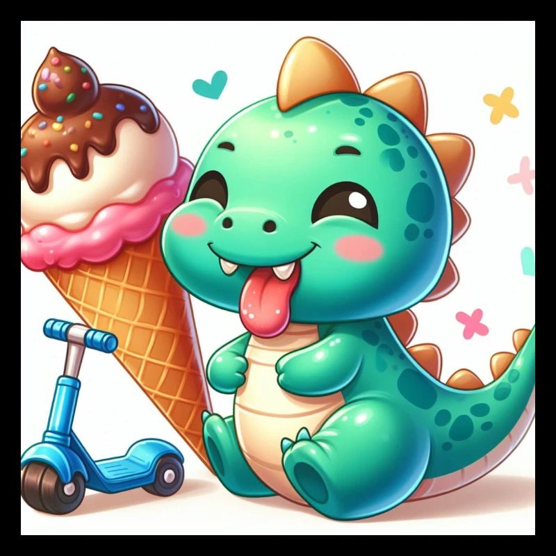 Dino vert avec cornet de crème glacée et rouleau
