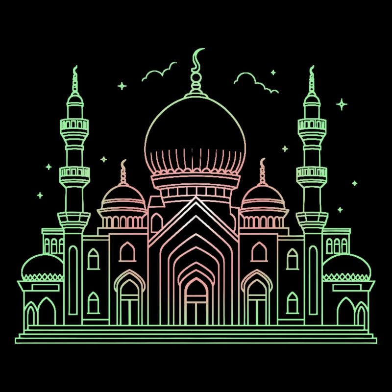 Mosque star crescent stylized green or black