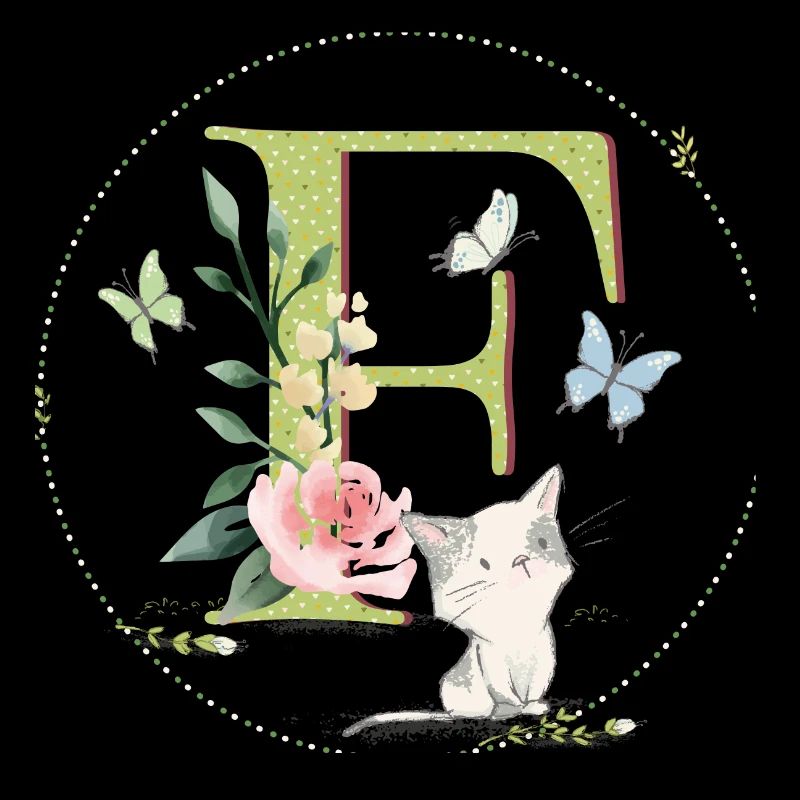 Lettre initiale F avec chat