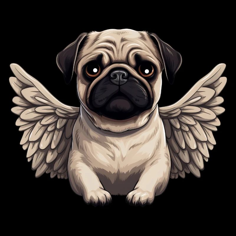 Cute pug angel in comic style