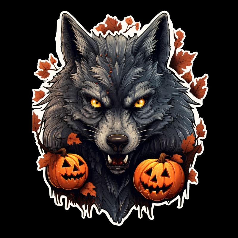 Halloween Wolf with Pumpkin