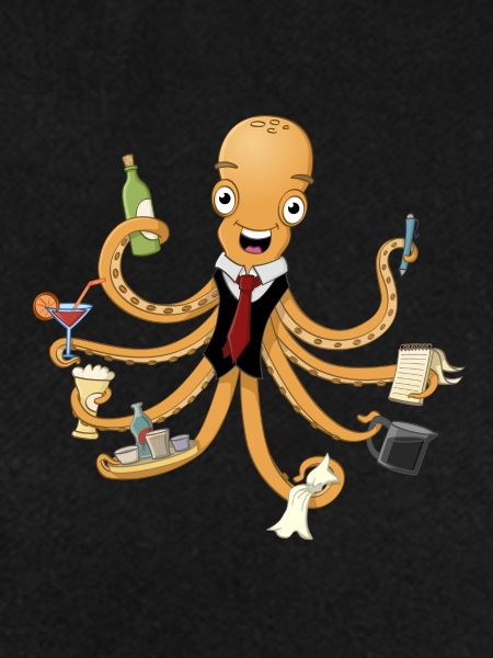 Der fröhliche Oktopus-Kellner.