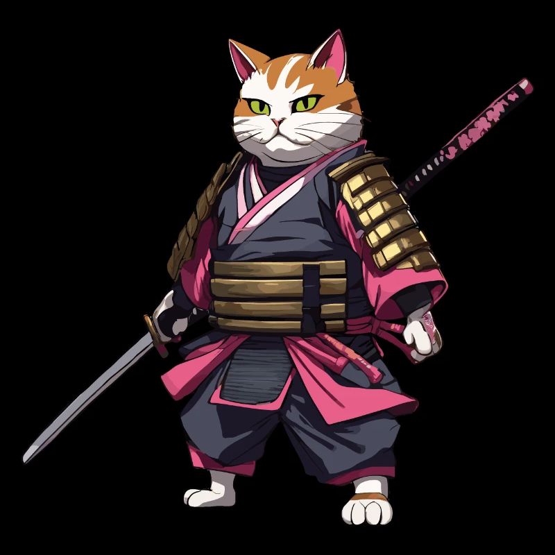 Samurai Cat & Cherry Blossoms #3
